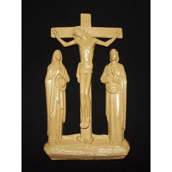 Cross Jesus Mary Vtg Original Home 7" Crucifix Religious Wall Hanging Decor mcm - Picture 2 of 8